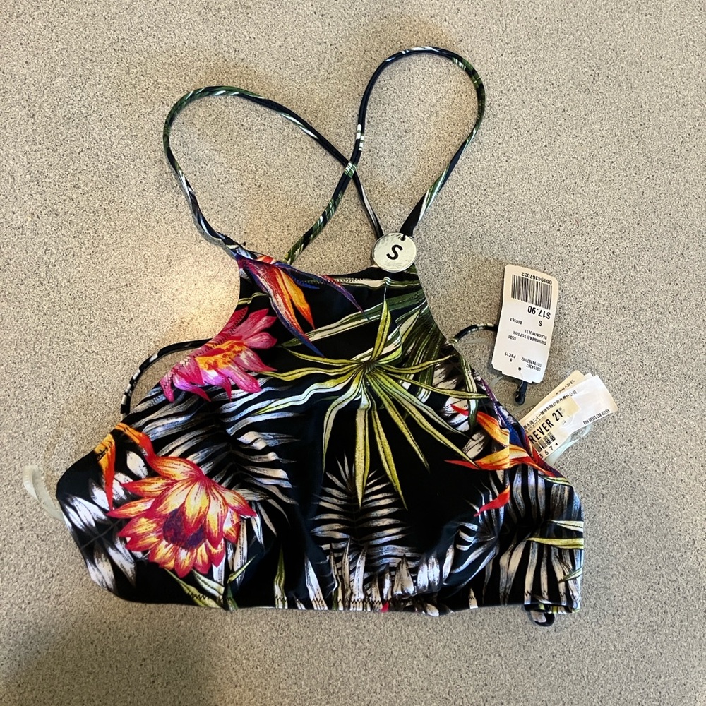 Forever 21 Black Floral Bikini Top